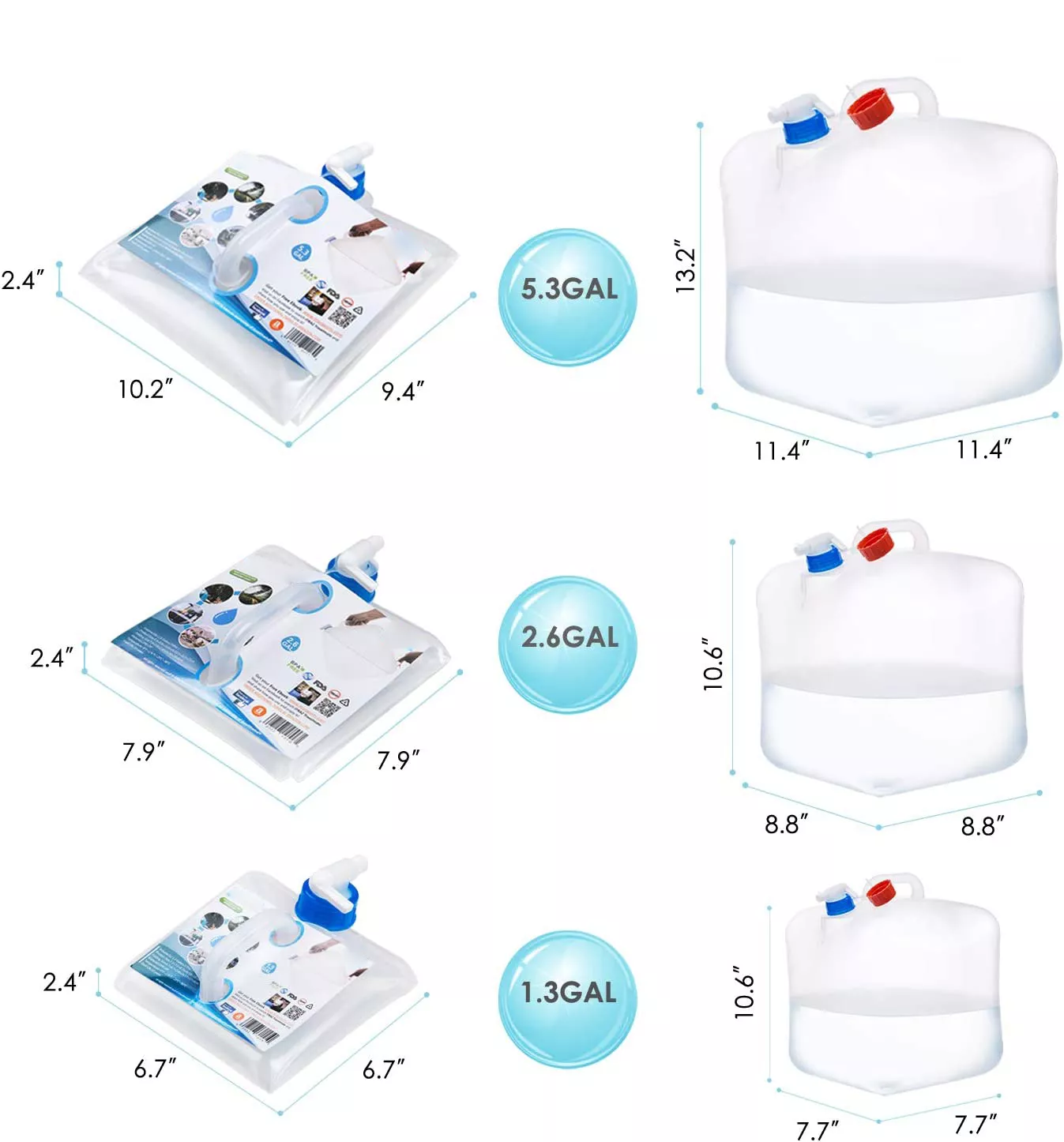 Emergency Water Jug Bags with Spigot, Collapsible Water Containers, emergency water storage containers, water pouch